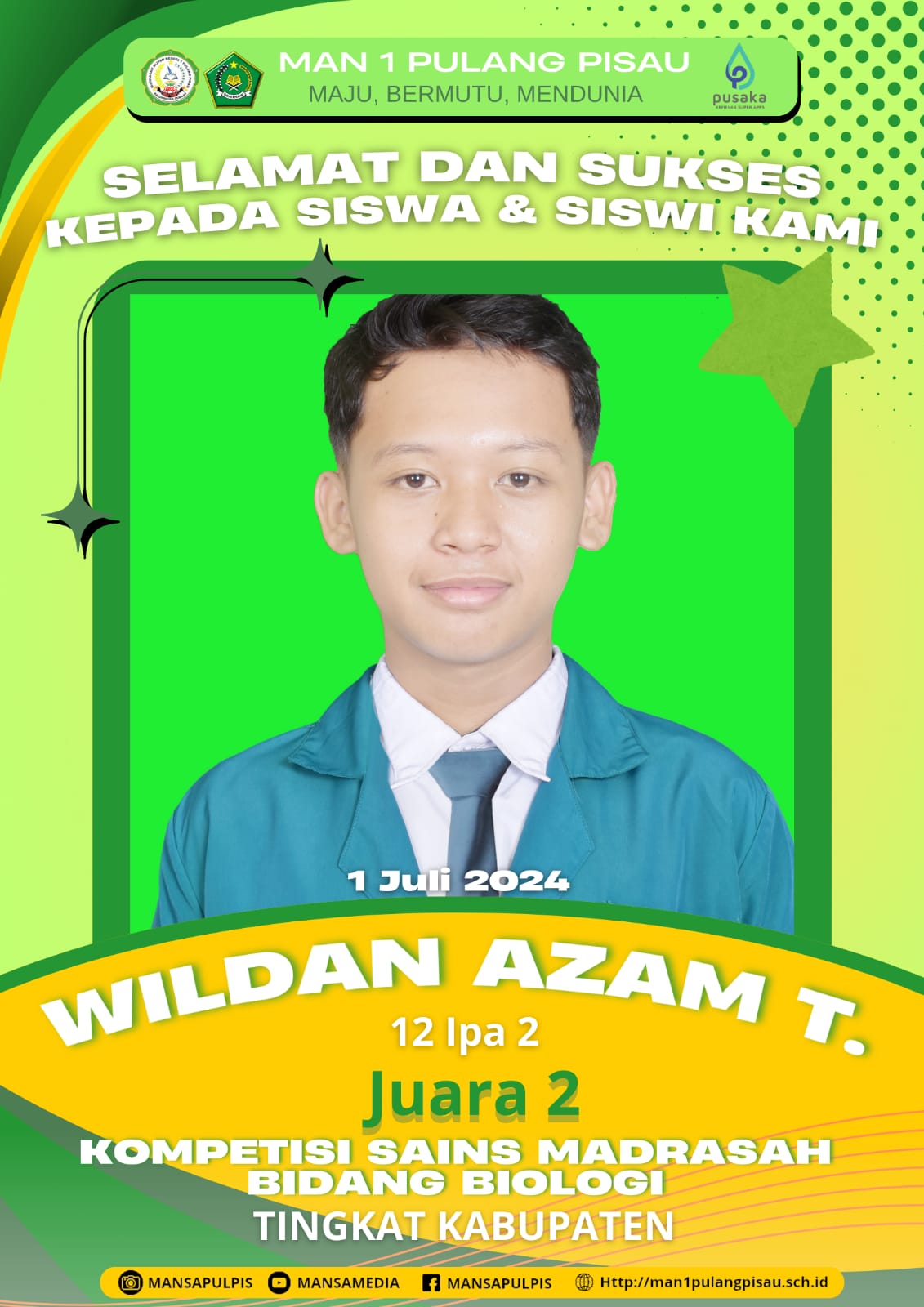 Wildan Azam T Meraih Juara 2 KSM Bidang Biologi